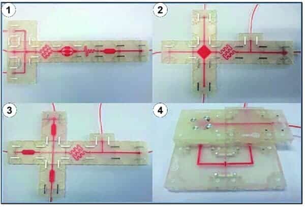 3d bioprinting for cancer--Modular Design of Microfluid Chips. Photo Credit: Reza Amin et al. 3D-printed microfluidic devices. 2016 Biofabrication 8 022001