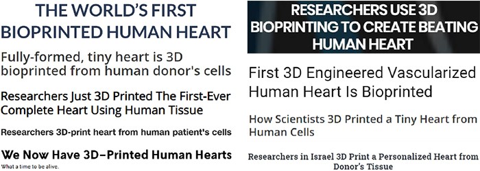A Collage of 3D bioprinted hearts headlines 